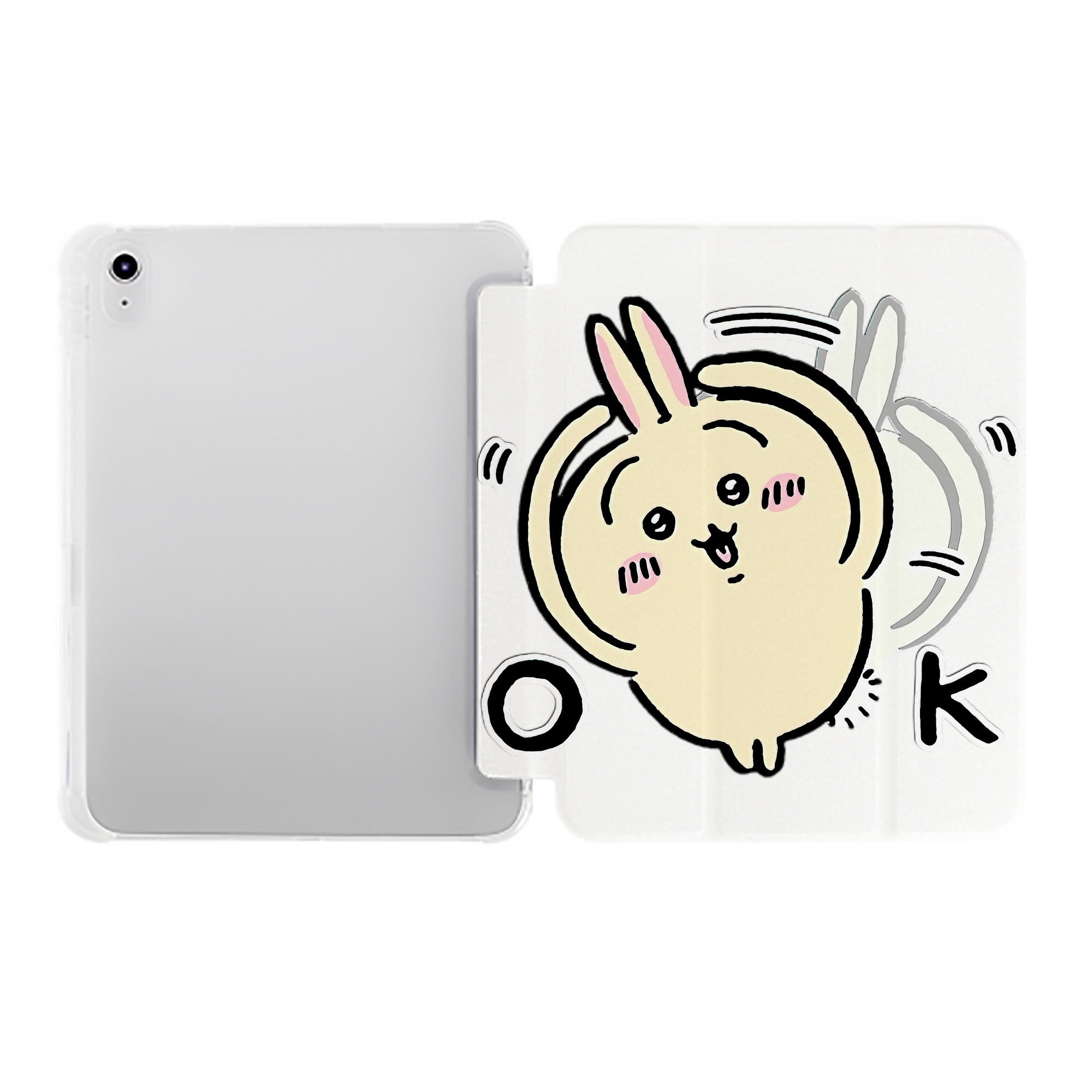 （画像用） ちいかわ うさぎ Chii-kawa usagi IPad ケース ペン収納付き 三つ折りスタンド PUレザー×シリコン 対応機種9.5/10.5/10.9インチ